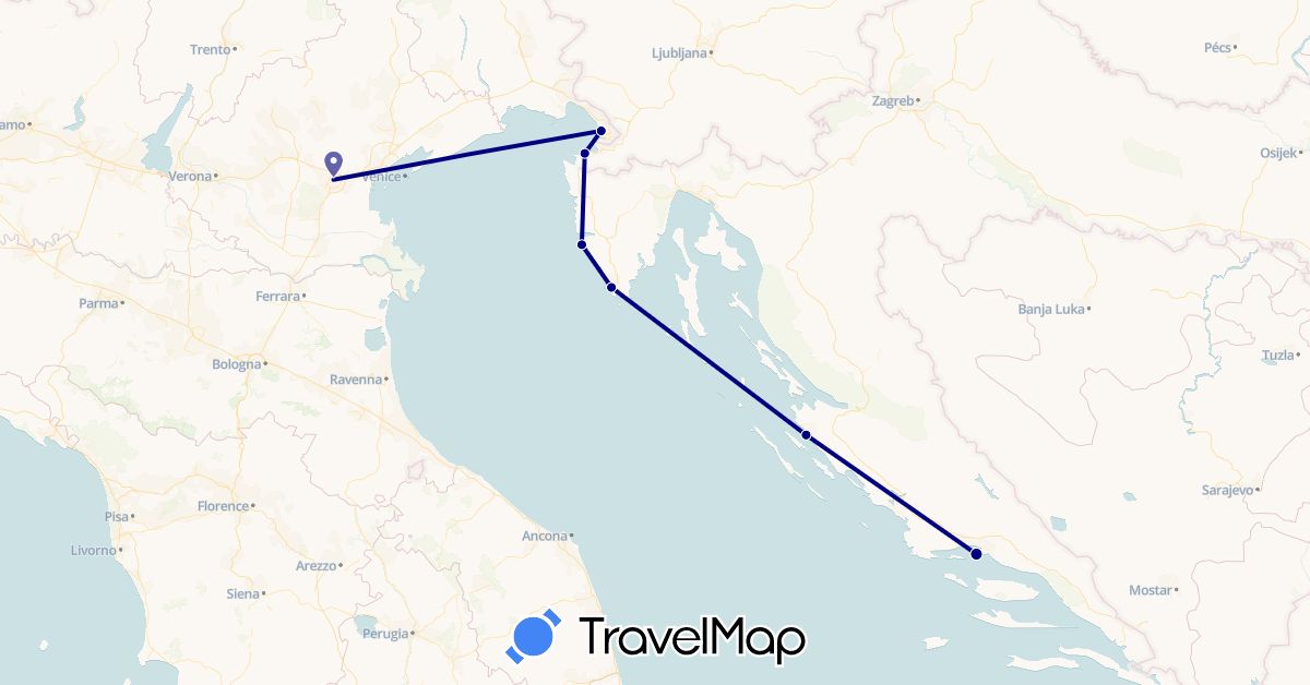 TravelMap itinerary: driving in Croatia, Italy, Slovenia (Europe)